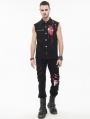 Black and Red Gothic Punk Ripped Pattern Slim Fit Long Trousers for Men