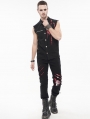 Black and Red Gothic Punk Ripped Pattern Slim Fit Long Trousers for Men