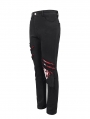 Black and Red Gothic Punk Ripped Pattern Slim Fit Long Trousers for Men