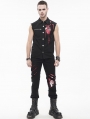 Black and Red Gothic Punk Unedged Sleeveless Shirt for Men