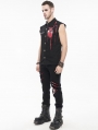 Black and Red Gothic Punk Unedged Sleeveless Shirt for Men