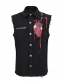 Black and Red Gothic Punk Unedged Sleeveless Shirt for Men