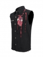 Black and Red Gothic Punk Unedged Sleeveless Shirt for Men