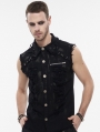 Black Gothic Punk Rock Ripped Sleeveless Shirt for Men