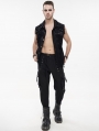 Black Gothic Punk Rock Ripped Sleeveless Shirt for Men