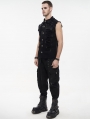 Black Gothic Punk Rock Ripped Sleeveless Shirt for Men