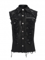 Black Gothic Punk Rock Ripped Sleeveless Shirt for Men