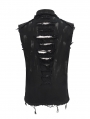 Black Gothic Punk Rock Ripped Sleeveless Shirt for Men