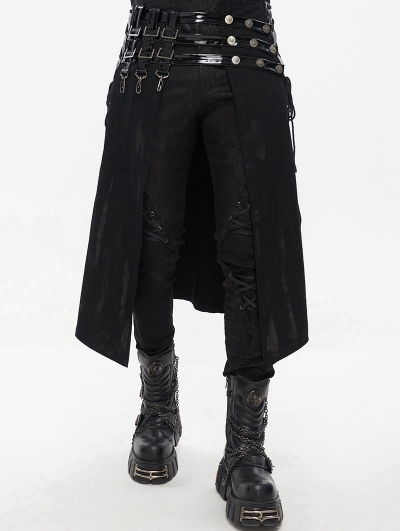 Black Gothic Punk Rock PU Leather Belt Half Skirt for Men