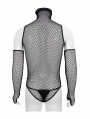 Black Gothic Mesh Sexy Top with Detachable Sleeves for Men