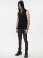 Black Gothic Vintage Jacquard Hooded Sleeveless T-Shirt for Men