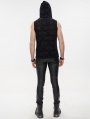 Black Gothic Vintage Jacquard Hooded Sleeveless T-Shirt for Men