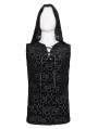 Black Gothic Vintage Jacquard Hooded Sleeveless T-Shirt for Men
