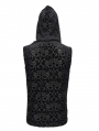 Black Gothic Vintage Jacquard Hooded Sleeveless T-Shirt for Men