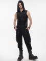 Black Gothic Punk Chain Skull Net Hooded Sleeveless T-shirt for Men