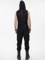 Black Gothic Punk Chain Skull Net Hooded Sleeveless T-shirt for Men