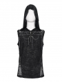 Black Gothic Punk Chain Skull Net Hooded Sleeveless T-shirt for Men