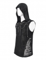 Black Gothic Punk Chain Skull Net Hooded Sleeveless T-shirt for Men