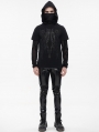 Black Gothic Punk Pattern Fake Two Piece Hooded Mask T-Shirt for Men