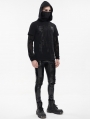 Black Gothic Punk Pattern Fake Two Piece Hooded Mask T-Shirt for Men
