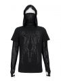 Black Gothic Punk Pattern Fake Two Piece Hooded Mask T-Shirt for Men