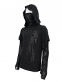 Black Gothic Punk Pattern Fake Two Piece Hooded Mask T-Shirt for Men