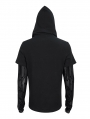 Black Gothic Punk Pattern Fake Two Piece Hooded Mask T-Shirt for Men