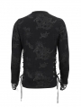 Black Gothic Punk Spider Web Patterned Long Sleeve T-Shirt for Men