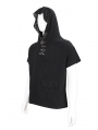 Black Gothic Punk Hooded Pentagram Short Sleeve T-Shirt for Men