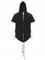 Black Gothic Punk Hooded Pentagram Short Sleeve T-Shirt for Men