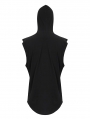 Black Gothic Simple Casual Hooded Sleeveless T-Shirt for Men
