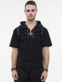 Black Gothic Punk Zipper Hooded Short Sleeve T-Shirt for Men