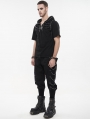 Black Gothic Punk Zipper Hooded Short Sleeve T-Shirt for Men