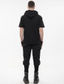 Black Gothic Punk Zipper Hooded Short Sleeve T-Shirt for Men
