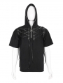 Black Gothic Punk Zipper Hooded Short Sleeve T-Shirt for Men