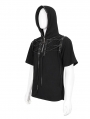 Black Gothic Punk Zipper Hooded Short Sleeve T-Shirt for Men