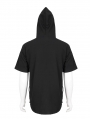 Black Gothic Punk Zipper Hooded Short Sleeve T-Shirt for Men