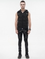 Black Gothic Punk Skull Sleeveless Hooded Vest Top for Men