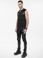 Black Gothic Punk Skull Sleeveless Hooded Vest Top for Men