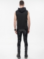 Black Gothic Punk Skull Sleeveless Hooded Vest Top for Men