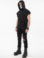 Black Gothic Punk Hole Hooded Short Sleeve T-Shirt for Men