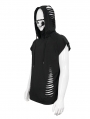 Black Gothic Punk Hole Hooded Short Sleeve T-Shirt for Men