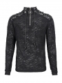 Black Gothic Punk Zip T-Neck Long Sleeve T-Shirt for Men