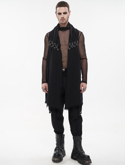 Black Gothic Punk Cross Chain Casual Loose Waistcoat for Men