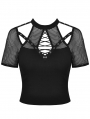 Black Gothic Punk Hollow-out Net Short Sleeve T-Shirt for Women