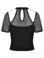 Black Gothic Punk Hollow-out Net Short Sleeve T-Shirt for Women