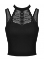 Black Gothic Punk Hollow-out Net Sleeveless T-Shirt for Women
