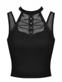 Black Gothic Punk Hollow-out Net Sleeveless T-Shirt for Women