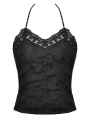 Black Gothic Crinkle Rose Lace Trim Sexy Halter Top for Women