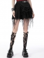 Black Gothic Punk Rebel Girl Spider Web Tasseled Mini Skirt